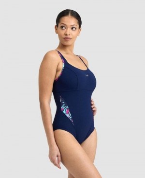 Dámské Body Arena Bodylift Francy Panel Strap Back One Piece Tmavě Blankyt Růžové Viacfarebný | 5047-JZCWV