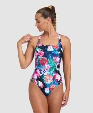 Dámské Body Arena Flower Control Back One Piece Černé Černé Viacfarebný | 6890-SPRGK