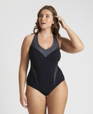 Dámské Body Arena Isabel Light Cross Back One Piece Plus Černé Bílé | 5647-ZGJVB