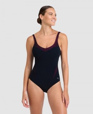 Dámské Body Arena Isabel Lightcross Back One Piece Černé Růžové Fialové | 8479-NVQMU