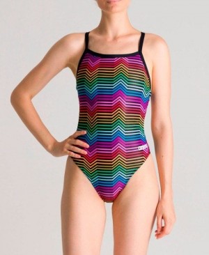 Dámské Body Arena Multicolor Stripes Challenge Back One Piece Černé Viacfarebný | 5179-MJWHV