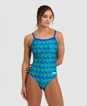 Dámské Body Arena Ride The Wave Light Drop Back One Piece Blankyt Tmavě Blankyt Zelene | 8042-RMWOJ