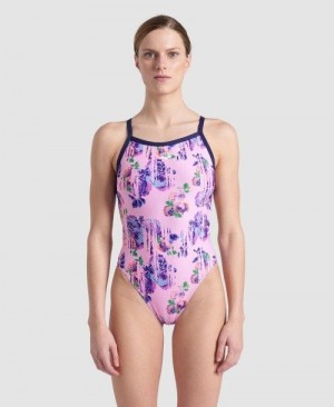 Dámské Body Arena Rose Textures Xcross Back One Piece Růžové | 2901-VWBFD