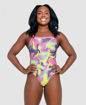 Dámské Body Arena Simone Manuel Capsule Collection Challenge Back One Piece Viacfarebný | 4821-BRSWL