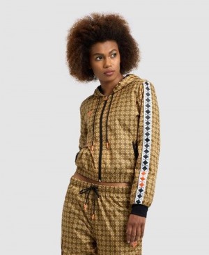 Dámské Bundy Arena 50th Anniversary Cropped Long Sleeve Hooded Jacket Zlaté Viacfarebný Černé Bílé | 7149-PCFSU