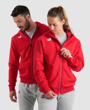 Dámské Bundy Arena Team Hooded Jacket Panel Červené | 7410-CQLWJ