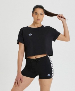 Dámské Kraťasy Arena Corrine Team Crop T-shirt Černé Bílé Černé | 9257-WPERH