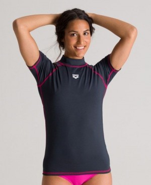 Dámské Kraťasy Arena Short Sleeve Rash Guard Šedé | 1074-WUXSQ
