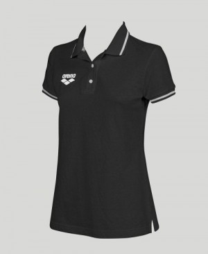 Dámské Kraťasy Arena Team Line Short Sleeve Polo Černé | 1496-BWJQI