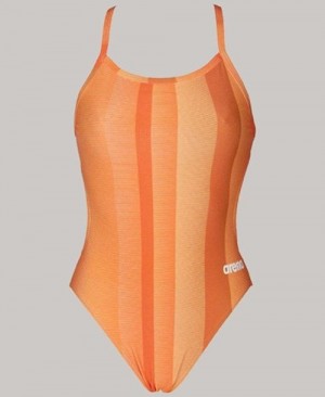 Dámské Plavky Arena Blended Stripe Challenge Back - Maxlife Oranžové | 1057-BTKVC