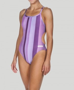 Dámské Plavky Arena Blended Stripe Challenge Back - Maxlife Fialové | 6413-PUNKI
