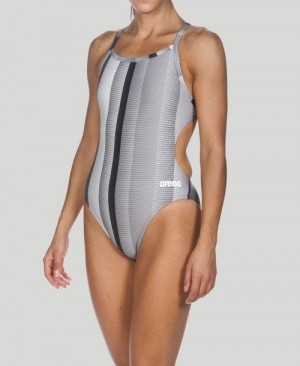 Dámské Plavky Arena Blended Stripe Challenge Back - Maxlife Černé | 9871-DQBZE