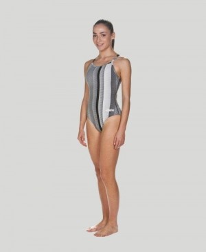Dámské Plavky Arena Blended Stripe Light Drop Back - Maxlife Černé | 6803-CRVZX