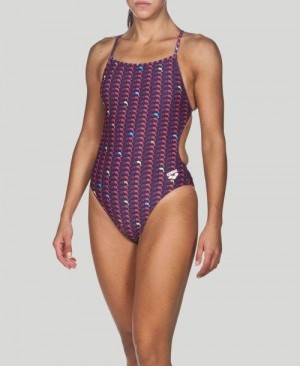 Dámské Plavky Arena Dolphin Booster Back - Maxlife Tmavě Blankyt Červené | 1823-KQICE