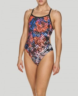 Dámské Plavky Arena Hyper Floral Stripes Challenge Back - Maxlife Červené Bílé Blankyt | 8205-FYJOG