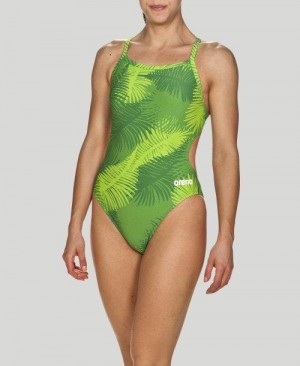 Dámské Plavky Arena Palm Forest Challenge Back - Maxlife Zelene | 6034-GRQVD