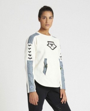 Dámské Svetry Arena Team Crew Neck Sweatshirt Bílé Šedé | 8712-WPYOF