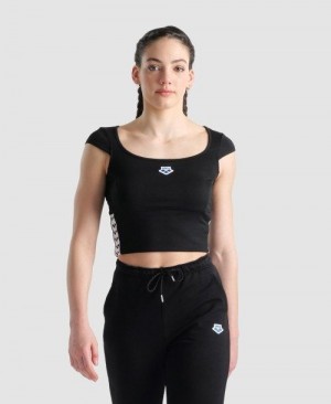 Dámské Top Arena Icons Solid Bra Top Černé Bílé Černé | 6374-ZJNRA