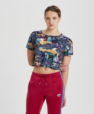 Dámské Tričko Arena Icons Corinne Mesh Crop Tee Viacfarebný Blankyt | 4280-AYWED