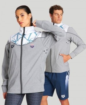 Pánské Bundy Arena Usa Swimming Team Kit Og Demin Warm Up Jacket Šedé Blankyt | 6247-WBVNH