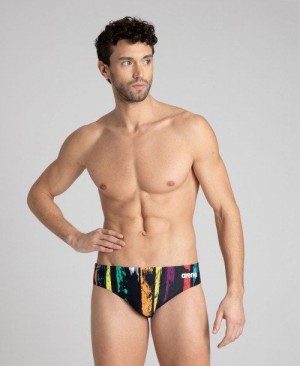 Pánské Kalhotky Arena Team Painted Stripes Brief Černé Viacfarebný Žluté | 6041-VWILB