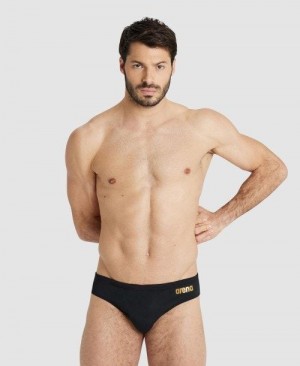 Pánské Kalhotky Arena Team Solid Brief Černé Zlaté | 3076-UKXTL