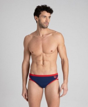 Pánské Kalhotky Arena Team Stripe Brief Tmavě Blankyt Červené | 4027-COBUS