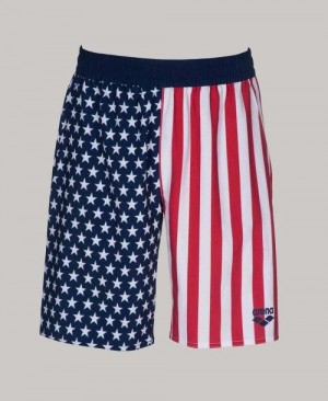 Pánské Kraťasy Arena Official Usa Swimming National Team Flag Print Bermuda Short Viacfarebný | 0178-MIFJV