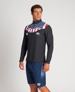 Pánské Kraťasy Arena Usa Swimming Team Kit Half Zip Shirt Černé | 6758-DLRFB